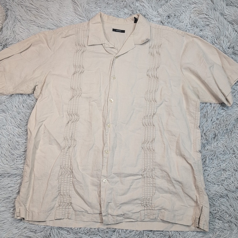 Alfani Shirt Mens XL Biege Linen‎ Blend Preppy Casual Button Up Comfort
